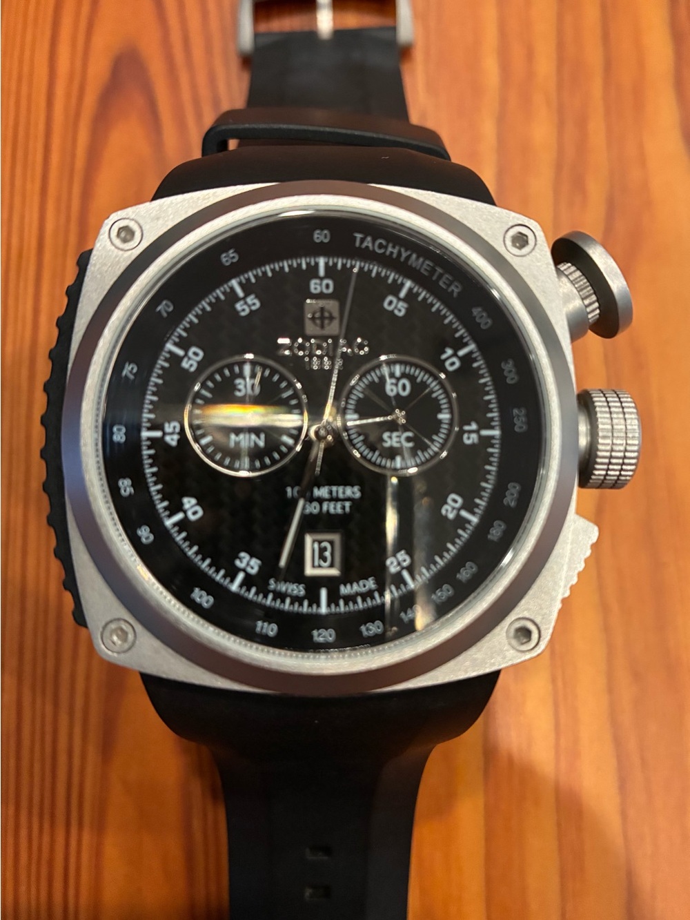 Zodiac Black and Silver Tachymeter Chronograph Watch
